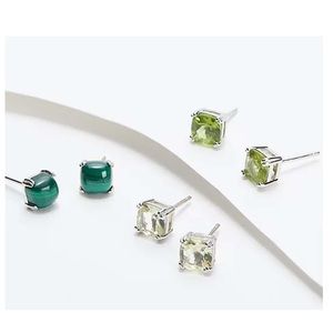 Affinity Gems Set of 3 Cushion Cut Stud Earrings Sterling Silver Green